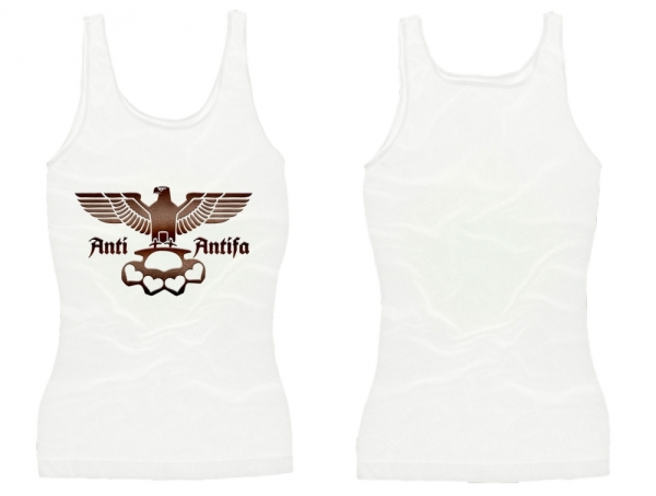 Frauen Top - Anti Antifa - Adler mit Schlagring - weiß/braun