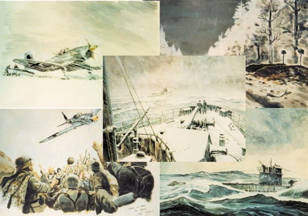 5 dekorative Wandbilder - "Kriegsgemälde"