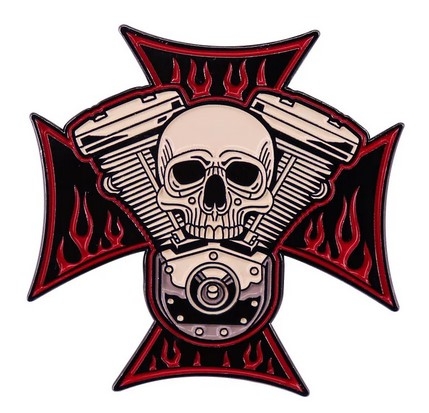 Pin - Eisernes Kreuz mit Motorblock und Totenschädel+++Einzelstück+++