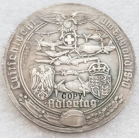Gedenkmünze - Medallie - Luftschlacht um England - Adlertag - silbern - Sammleranfertigung