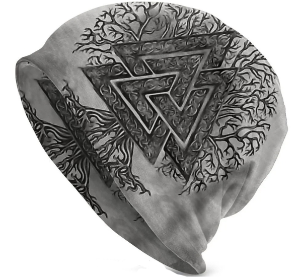 Beanie - Valknut mit Lebensbaum - grau (72)+++Einzelstück+++