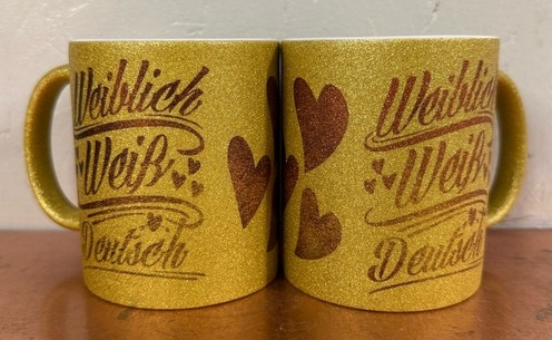 Glitzer Tasse - gold - weiblich weiß deutsch - gold/gold