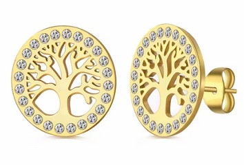 Ohrstecker - Lebenbaum mit Glitzer - goldfarbe