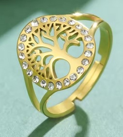 Ring - Lebensbaum mit Glitzersteinen - gold Optik