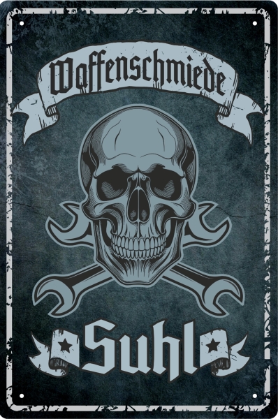 Blechschild - Totenkopf - Waffenschmiede Suhl ( 437 )