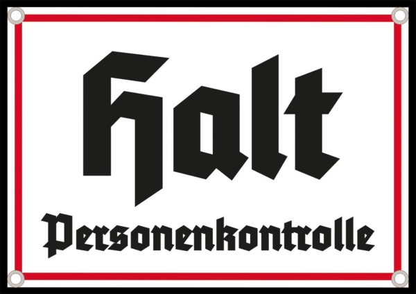 Emailleschild - Halt - Personenkontrolle