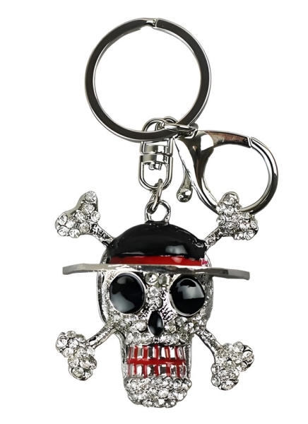 Schlüsselanhänger - 3D Totenkopf mit Hut und Karabiner