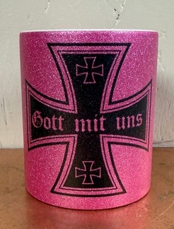Glitzer Tasse - pruple - Eisernes Kreuz - Gott mit uns