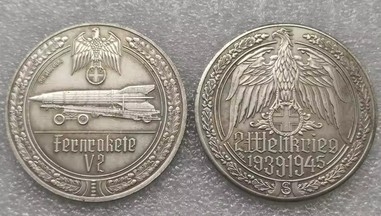 Gedenkmünze - Medallie - Fernrakete V2 - silbern - Sammleranfertigung