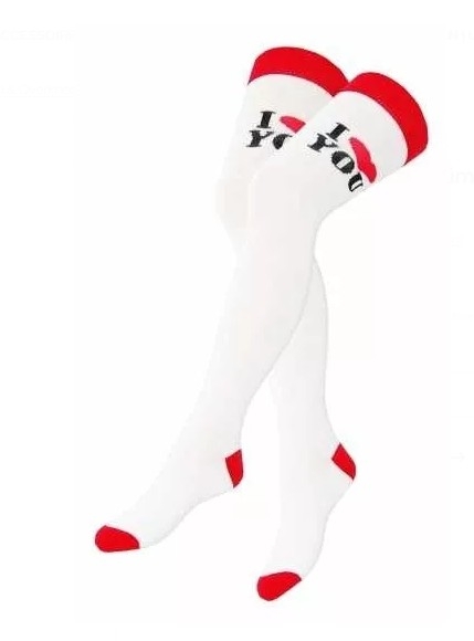 Overknee Strümpfe - Rot & Weiß I love you +++EINZELSTÜCK +++RAUSVERKAUF+++