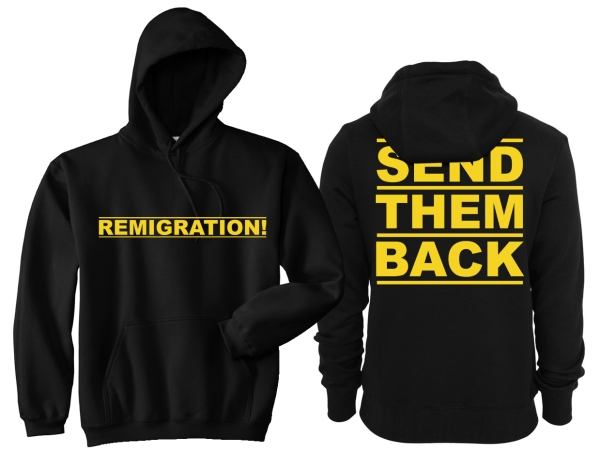 Frauen - Kapuzenpullover - Remigration - Motiv 1 - schwarz/gelb