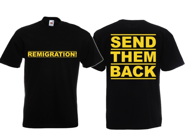 Frauen T-Shirt - Remigration - Motiv 1 - schwarz/gelb