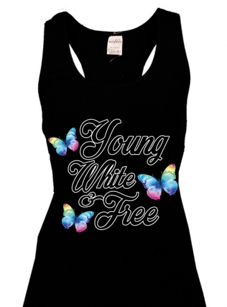 Frauen Top - young,white & free - schwarz - weiß