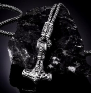 Halskette - Thors Hammer - mit Rune - silber/silber Optik