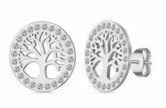 Ohrstecker - Lebenbaum mit Glitzer - silberfarbe